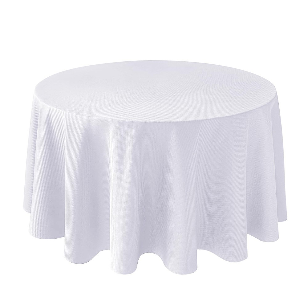 Biscaynebay Textured Fabric Round Tablecloths 108″, White Water Resistant Tab…