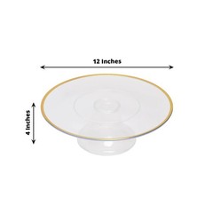 Clear 2 Round 12″ Plastic Cake Stand Dessert Display Riser Gold Rim Party Events