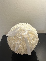 Wedding Flower Ball Pomander Ivory White Satin Roses Crystal Rhinestone Kissing