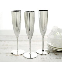 5 oz Silver Premium Metallic Plastic Champagne Flutes Disposable Flutes Wedding