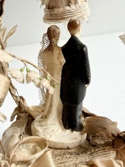 Vintage Antique Wedding Cake Topper Chalkware Bride & Groom, Flowers, For Decor