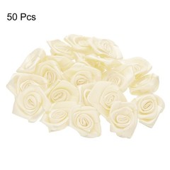 50pcs 3cm Ribbon Roses for Crafts Artificial Fabric Flowers Beige