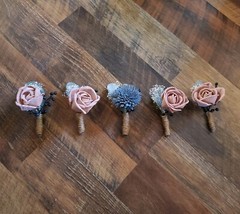 Mauve Navy Dusty Blue Sola Wood Cascading Bridal Bouquet and Wedding Flowers