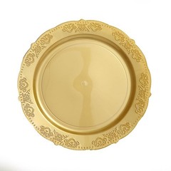 10 Gold Round 10″ Salad Plates Gold Trim Party Wedding Catering Disposable Home