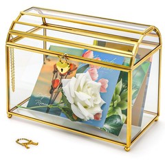 Cedilis Glass Wedding Card Slot And Lock 10 X 7.9 X 5.5 Inches Gold Clear