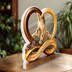 Personalized Faux Wood Mom Holds Kids Hands Infinity Acrylic Block Family Decor