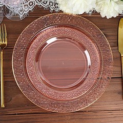 30 BLUSH 7.5″ Round Salad PLATES Hammered GOLD Trim Party Wedding Supplies