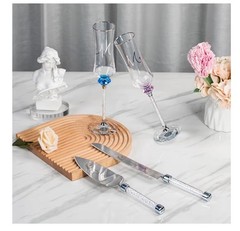 4 Pcs Wedding Cake Knife and Champagne Flutes Server Set for Bride