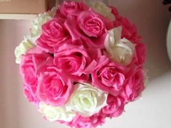 Hot Pink & Ivory Rose Flower Ball Wedding decoratin Ball Kissing Ball 9-10 inch