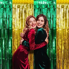 3Pack 3.3Ft x 6.6Ft Graduation Foil Fringe Curtain Backdrop Decorations, Gree…