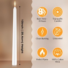 12 Pack White Taper Candles – 10 Inch Dripless, 12 Pack,