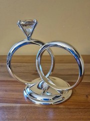 NEW His & Hers Silver Metal Double Rings Wedding Cake Topper