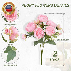 2 Packs Peonies Artificial Flowers, Light Pink Artificial Peonies, Silk Peonies