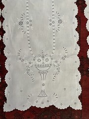 2 VTG Italian Hand Embroidery Floral Stem Chalice Goblet Figure Runners 51″ x18″