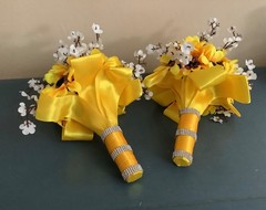 Set of 2 sunflower and baby breath wedding bouquets