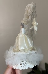 VTG Wedding Cake Topper Plastic Lace Made USA Clear Floral Back 8.5”