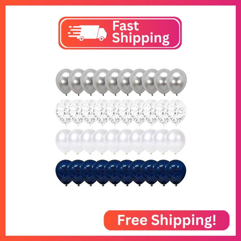 Hiquaty Navy Blue Balloons,50pcs Blue and Silver Balloons,12 Inch White Balloons