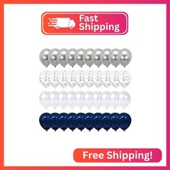 Hiquaty Navy Blue Balloons,50pcs Blue and Silver Balloons,12 Inch White Balloons