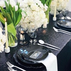 Fanqisi Black Sequin Table Cloth Skirt Party 132″ x 90″ (Rectangular),