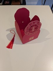 60 Count Chinese Wedding Favor Paper Gift Boxes Double Happiness with Tassel Red
