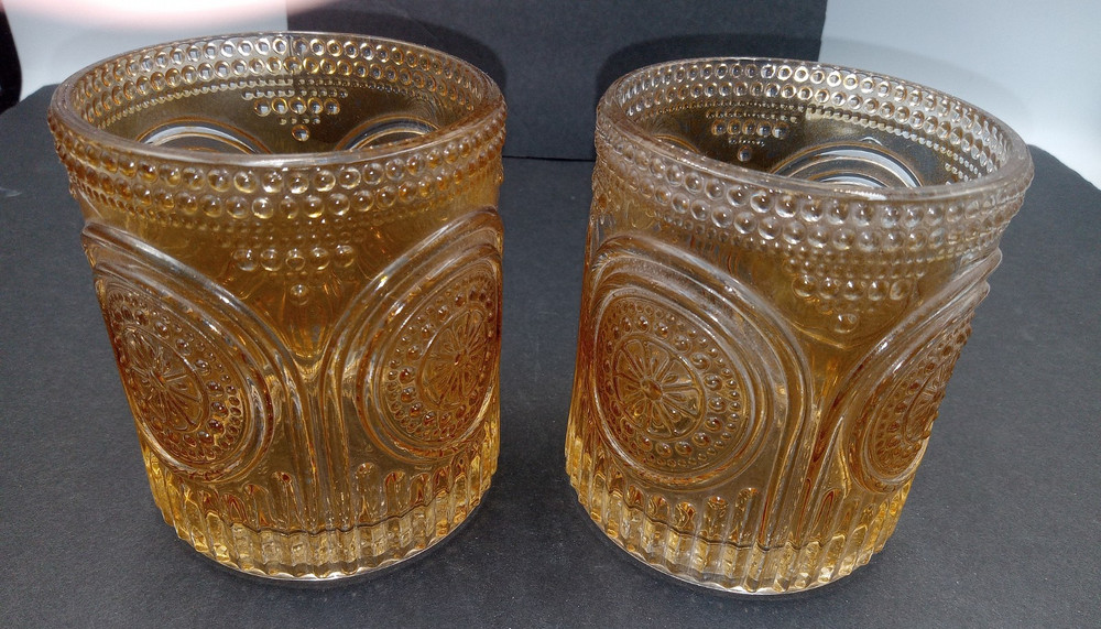 Kate Aspen Retro Arch Amber Drinking Glasses Set of 2-10oz Vintage