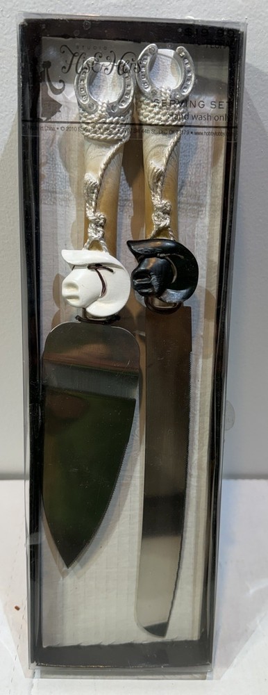 Studio His & Hers Western Wedding Cake Serving Set Cowboy Hats Horseshoes 2Pc