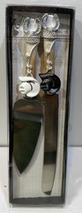 Studio His & Hers Western Wedding Cake Serving Set Cowboy Hats Horseshoes 2Pc