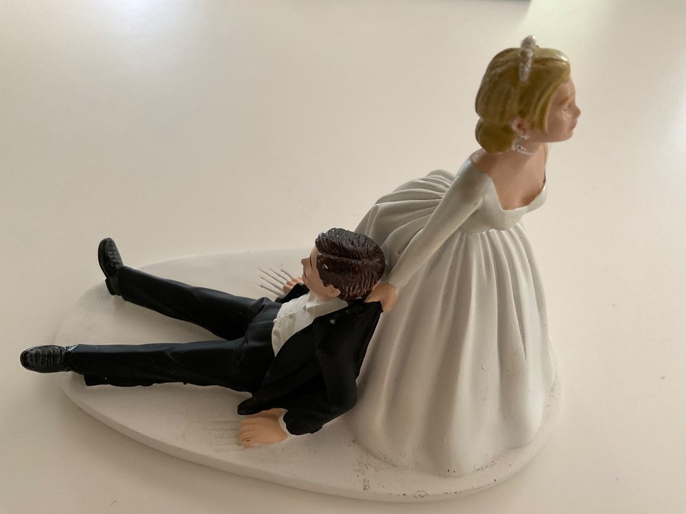 Cake Topper Bride Groom Wedding Reception Day Funny Bride Dragging Grooms cake