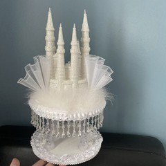Elaborate Wedding Cake Topper Princess Castle 2Tiered Boa Sequins