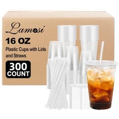 300 Pack Clear Plastic Cups with Lids and Straws 16 OZ – 300 Pack