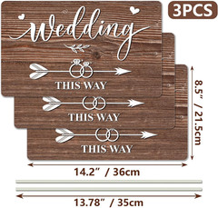 3Pcs Double Sided Wedding This Way Sign Corrugated Plastic Direction Arrow Marks