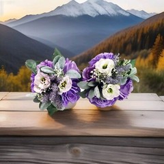 New Boho Bridesmaid Bouquets Wedding Set Of 2 Purple Roses Lavender Artifical