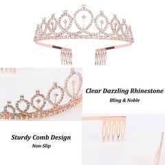 CAVETEE Birthday Crown and Sash for Women – Rose Gold 2 Piece Set, color1