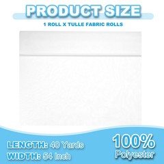 Tulle Fabric Rolls, 54 Inch by 40 Yards Fabric Spool Tulle, White