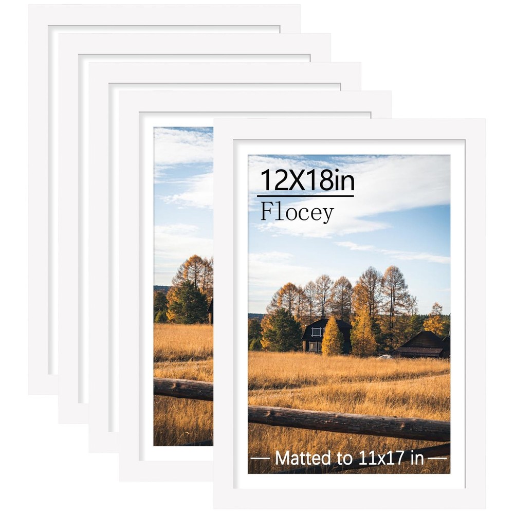 12×18 Picture Frame Set of 5, White Poster Frame, Display Pictures 11 x 17 wi…