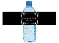 100 Elegant Black Fancy White Frame Wedding Anniversary Water Bottle labels