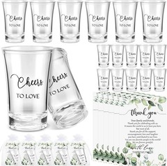Acrylic Shot Glasses Set for Weddings with Organza Bags and Thank You Cards