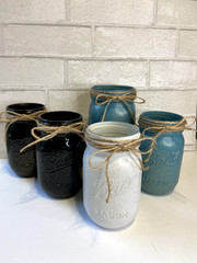Teal with Gold Glitter Mason Jar Centerpiece