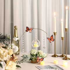 12 Pack 12» Metal Floral Hoop Centerpieces Set W/ Wooden Stand Hanging Candle