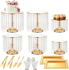 12 Pcs Gold Cake Stand Set Cake Display W/ Crystal Edge & Cupcake Display Tray