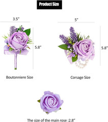 Purple Corsage and Boutonniere Set for Wedding Prom, Artificial Flower Wrist Cor