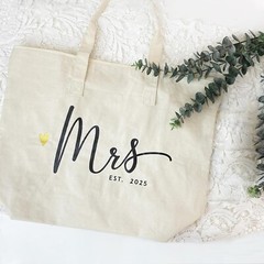 Stylish Bridal Shower Gift: Mrs. 2025 Cotton Canvas Shoulder Bag with Zipper
