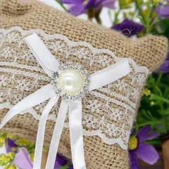 Hessian Burlap Lace Bridal Wedding Ring Pillow 10 x 8cm Small Vintage Burlap