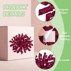 6 Pcs 4 Inch Grosgrain Curly Bows for Gift Wrapping Self-Adhesive Rose Red