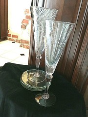 Pair Mega GIANT 40oz/16» Tall CHAMPAGNE Toasting FLUTES Clear Crystal/Pink Stem
