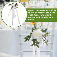FQQWEE 6Pcs Wedding Aisle Chair Decorations White Rose Floral Wedding Chair B…