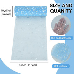 Sky Blue Glitter Tulle Rolls 6 Inch by 10 Yards Sequin Tulle Fabric Ribbon for D
