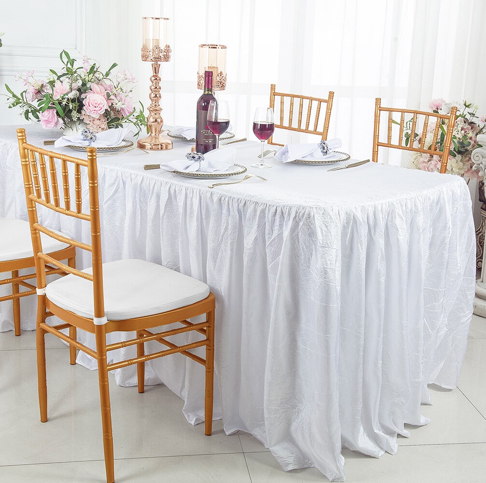 Wedding Linens Inc. 6 FT Crushed Crinkle Taffeta Tablecloth Table With Skirts