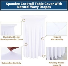2 Packs Round Cocktail Table Skirt 32″x 43″ Spandex 2 Pack-32″x 43″ White