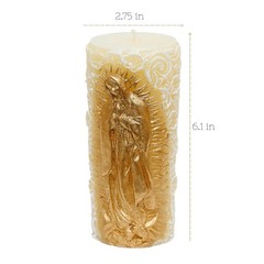 Virgen De Guadalupe Candle Religious Protects Family White Golden Decor 1 PCS
